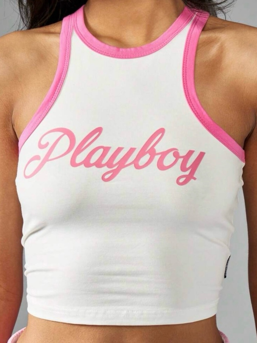 🩷 NEW 🩷 Missguided × Playboy White & Pink Racer Crop Tank Size Large 🩷
